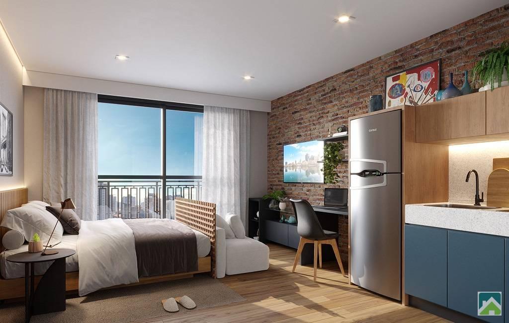 Brooklin, Apartamento Studio 1 dormitorio e terraço, 23m². Metro Brooklin. Novo, à venda em São Paulo, Zona Sul - SBRX