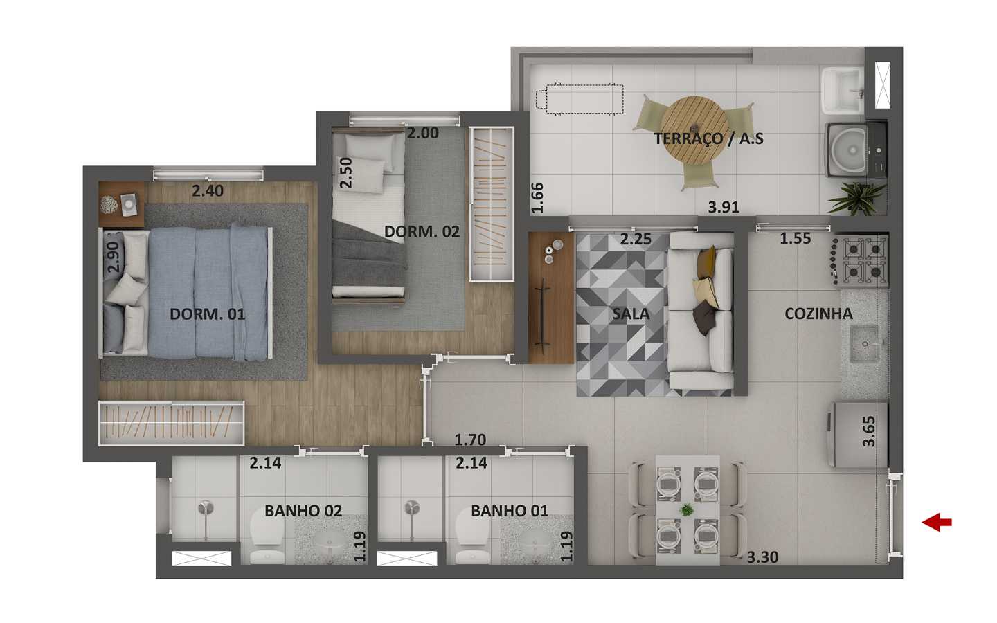 Planta - Apartamento à venda, no Merito Barra Funda CR em São Paulo, Barra Funda, com 2 quartos, 45m² - SBRX