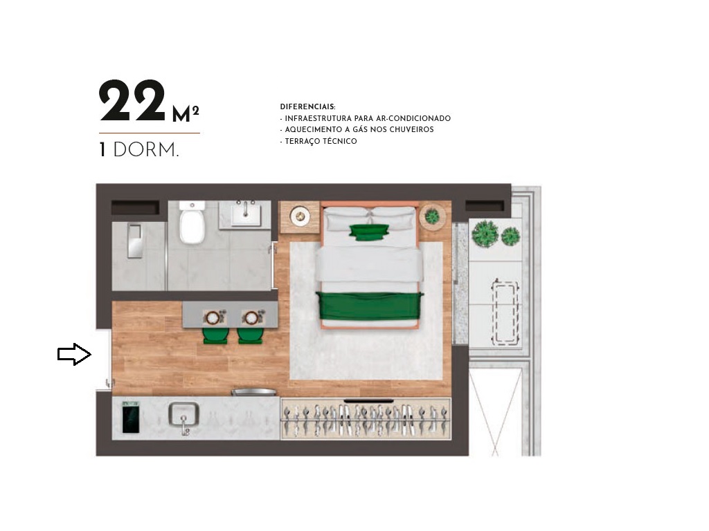 Planta - Chacara Klabin, Apartamento Studio, 1 dormitório, terraço, Lazer exclusivo diferenciado. Proximo metro Klabin. Novo, venda, São Paulo - SBRX