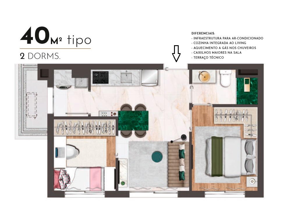 Planta - Chacara Klabin, Apartamentos 1 e 2 dormitórios, terraço, Lazer exclusivo cobertura. Proximo metro Klabin. Novo, venda, São Paulo - SBRX