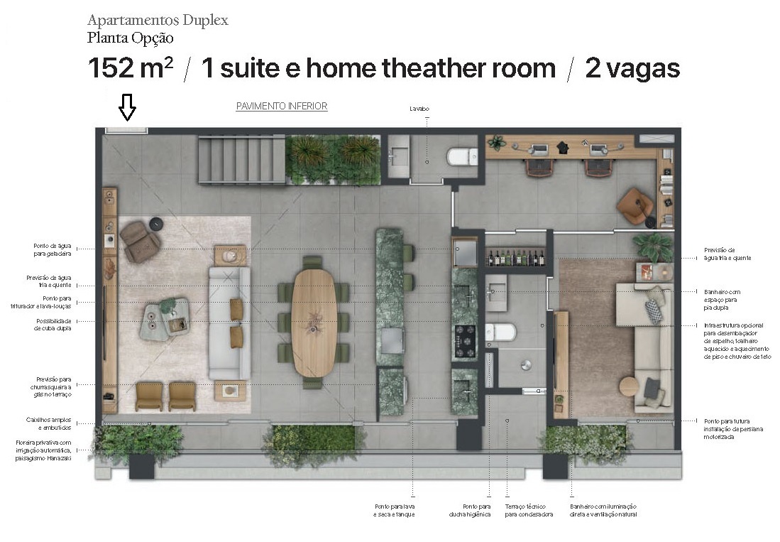 Planta - Apartamento Duplex diferenciado, 152m², 3 Suites, Lavabo, Terraços, 2 Vagas, alto padrão. venda, Itaim Bibi, São Paulo - SBRX