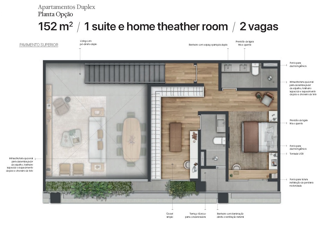 Planta - Apartamento Duplex diferenciado, 152m², 3 Suites, Lavabo, Terraços, 2 Vagas, alto padrão. venda, Itaim Bibi, São Paulo - SBRX