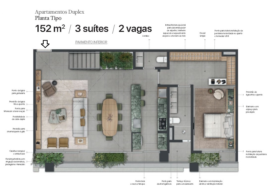 Planta - Apartamento Duplex diferenciado, 152m², 3 Suites, Lavabo, Terraços, 2 Vagas, alto padrão. venda, Itaim Bibi, São Paulo - SBRX