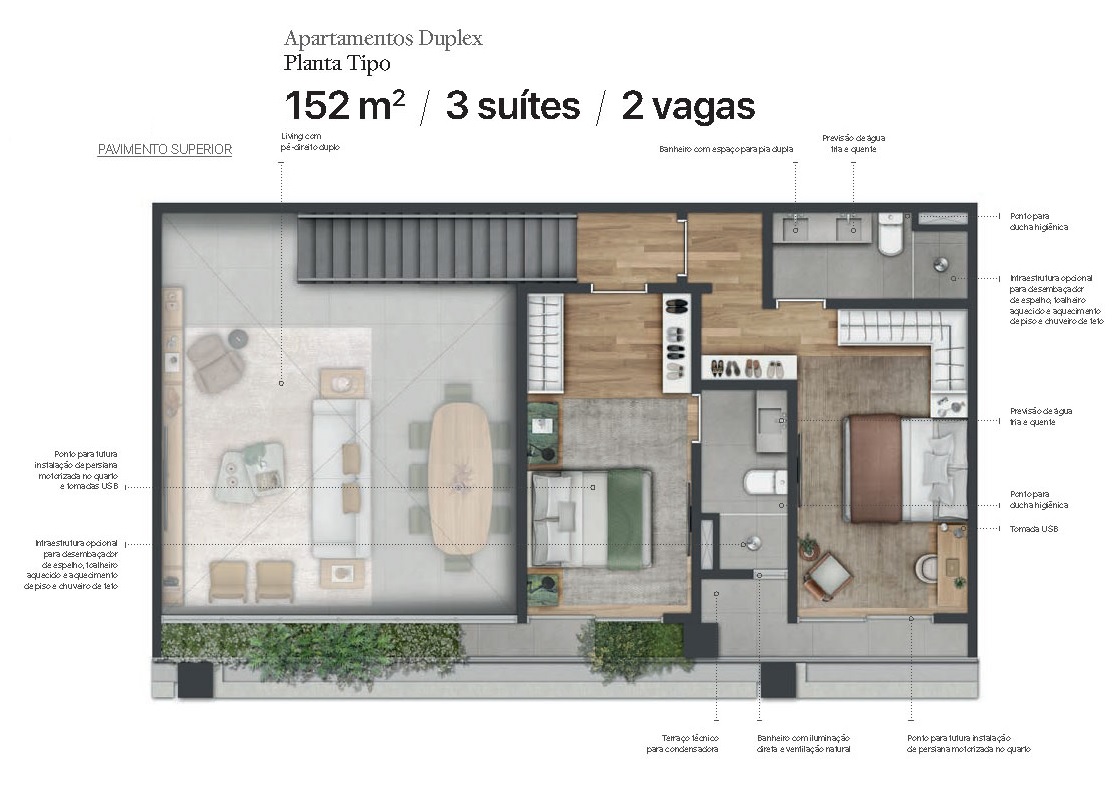 Planta - Apartamento Duplex diferenciado, 152m², 3 Suites, Lavabo, Terraços, 2 Vagas, alto padrão. venda, Itaim Bibi, São Paulo - SBRX
