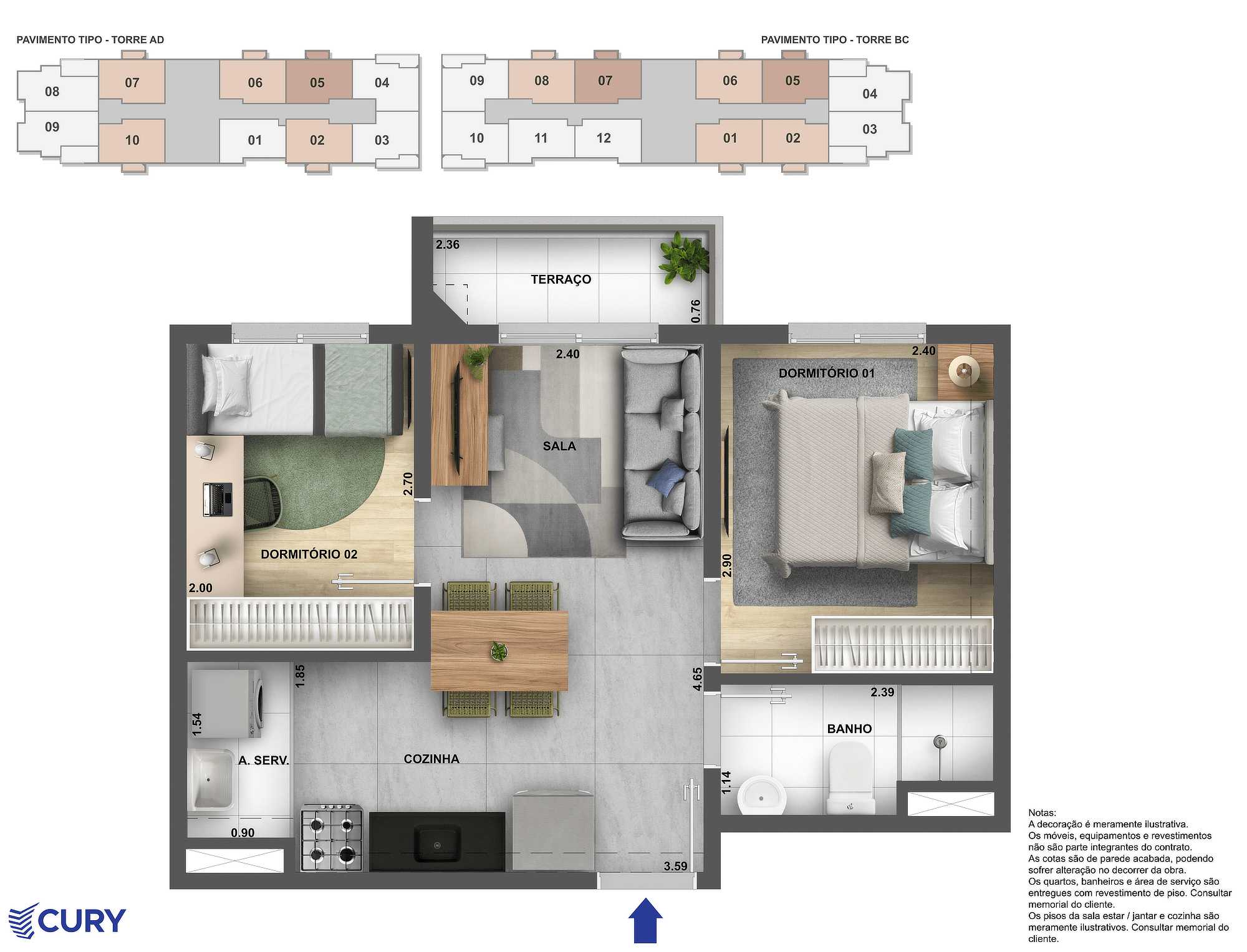Planta - Apartamento 2 Dorms, terraço. 38m. Água Branca, Estação Santa Marina. Lazer terreo e rooftop.  Financiamento Caixa - SBRX