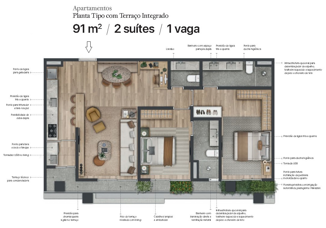 Planta - Apartamento exclusivo, 91m², 2 Suites, Lavabo, Terraços, Vaga, alto padrão, venda, Itaim Bibi, São Paulo - SBRX
