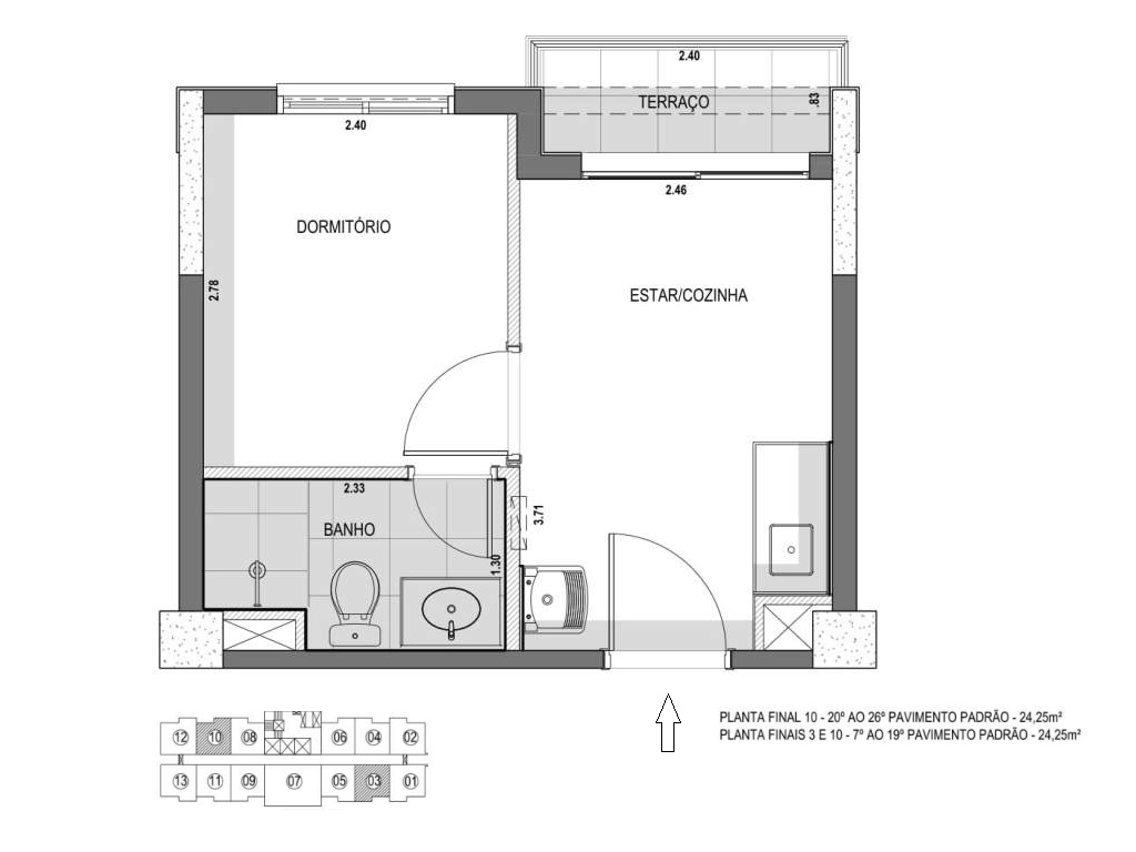 Planta - Apartamento Vila olimpia, 1 dormitorio ou Studioe terraço na Vila Olimpia, zona sul, São Paulo. Novo a venda. Proximo do Shopping e metro Vila Olimpia - SBRX