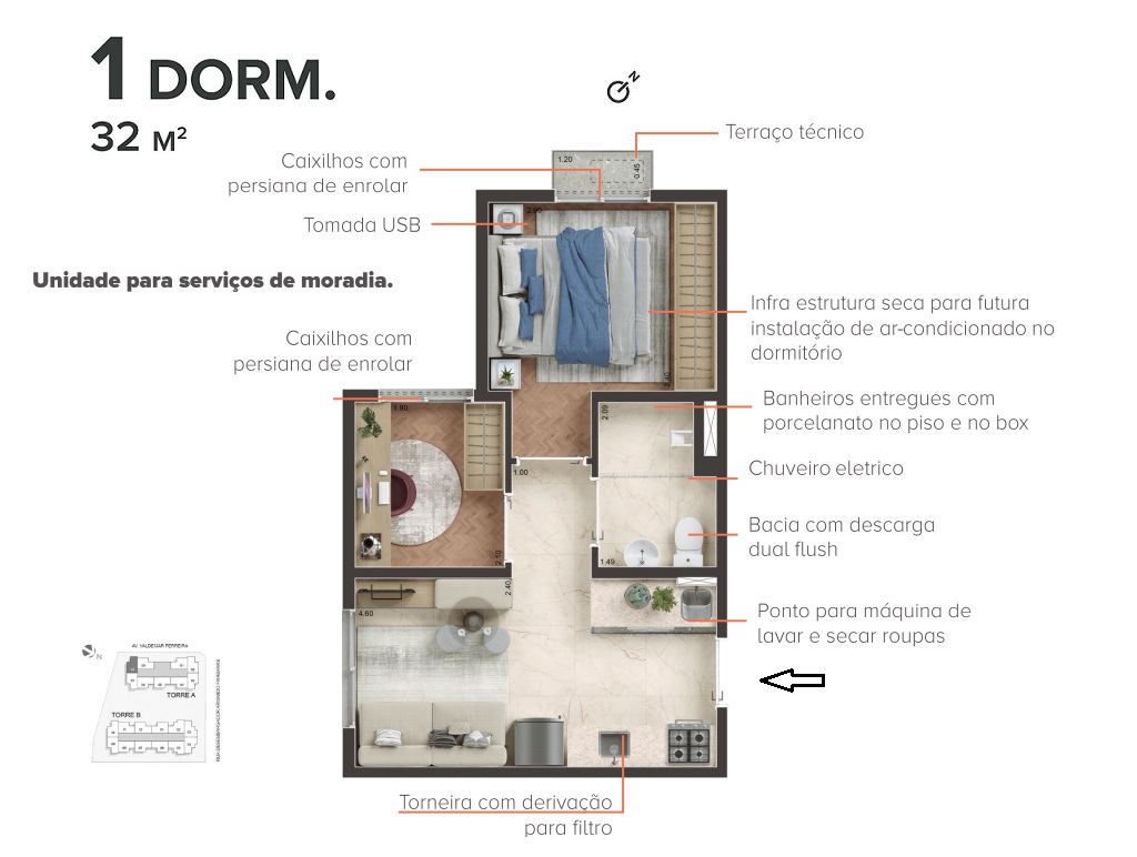 Planta - Butanta, Apartamento Studios e 1 Dormitório NR, amplo lazer. Metro estação Butanta. Mirante na cobertura, novo, venda, zona sul, em São Paulo. - SBRX
