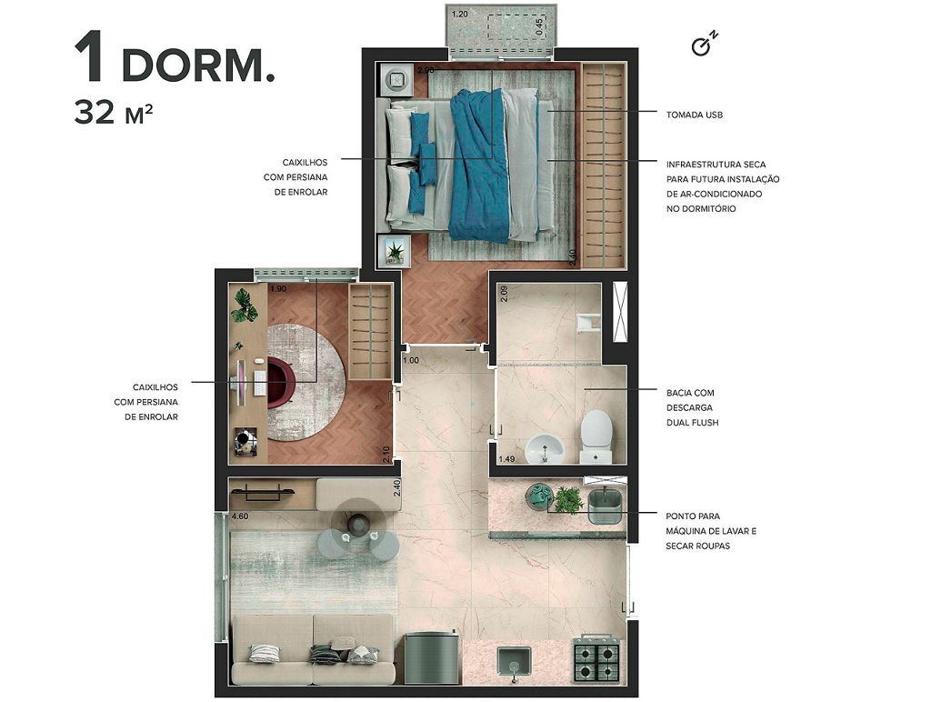 Planta - Butanta, Apartamento com 1 e 2 dormitórios, amplo lazer. Metro estação Butanta. Novo, venda, zona sul, em São Paulo. Financiamento Caixa. - SBRX
