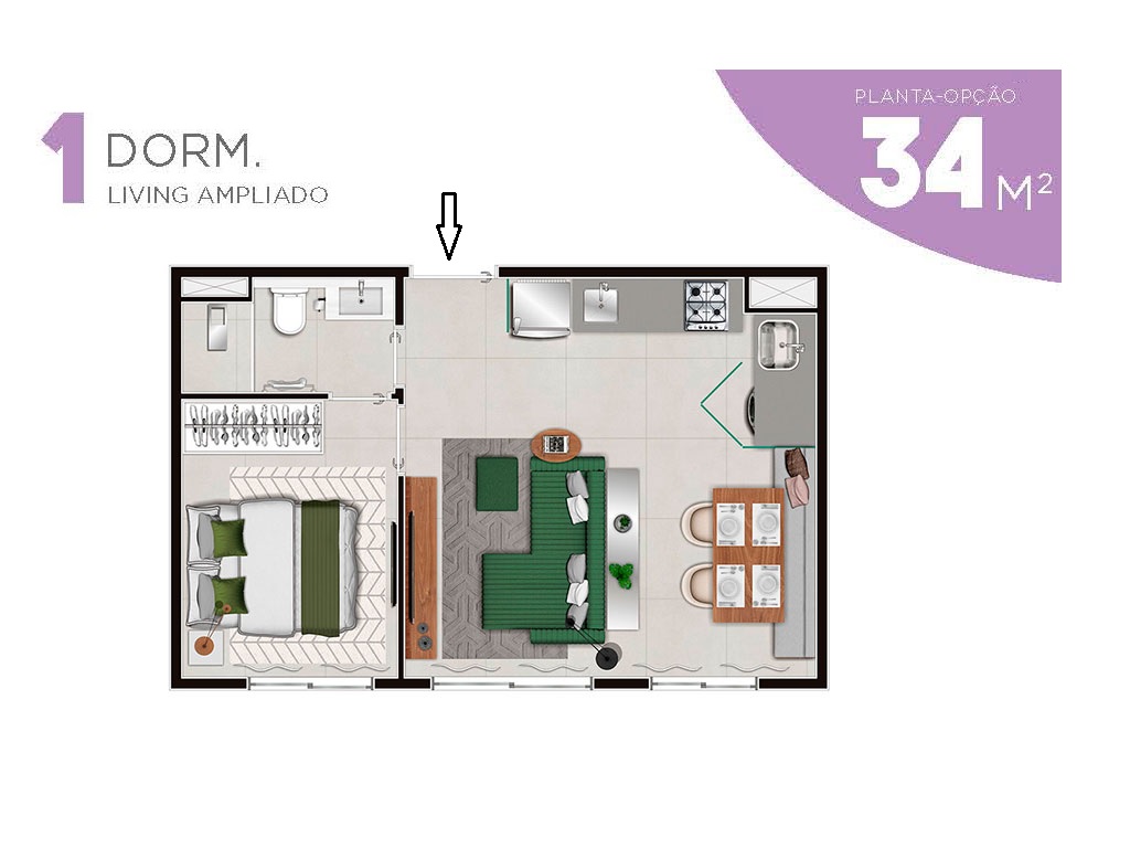 Planta - Chacara Santo Amaro, Apartamento 2 dormitorios, pronto para morar. Lazer Completo e na Cobertura. Metro. Novo a venda em São Paulo, região Sul. - SBRX