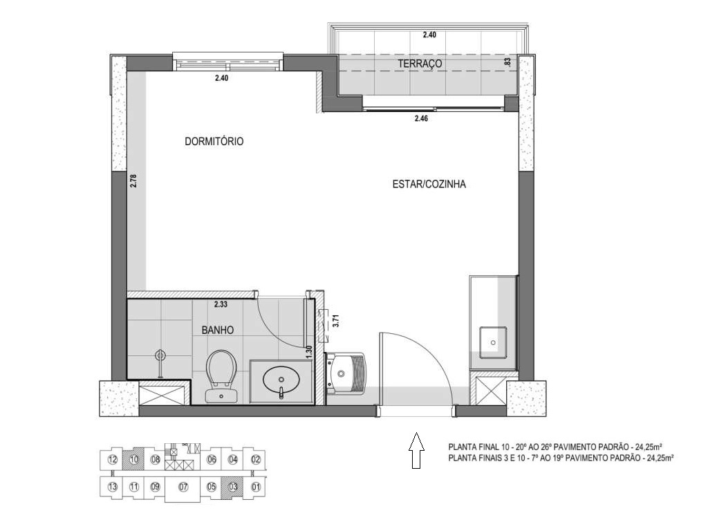 Planta - Apartamento Vila olimpia, 1 dormitorio ou Studioe terraço na Vila Olimpia, zona sul, São Paulo. Novo a venda. Proximo do Shopping e metro Vila Olimpia - SBRX