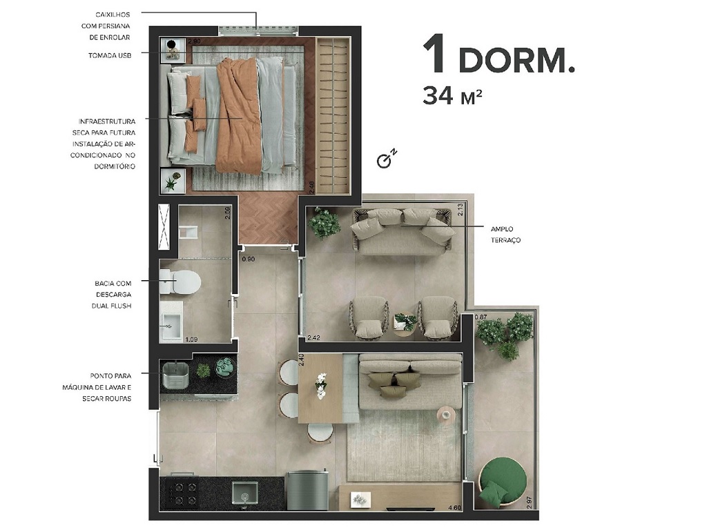 Planta - Butanta, Apartamento com 2 dormitórios, terraço, amplo lazer. Metro estação Butanta. Novo, venda, zona sul, em São Paulo. Financiamento Caixa. - SBRX