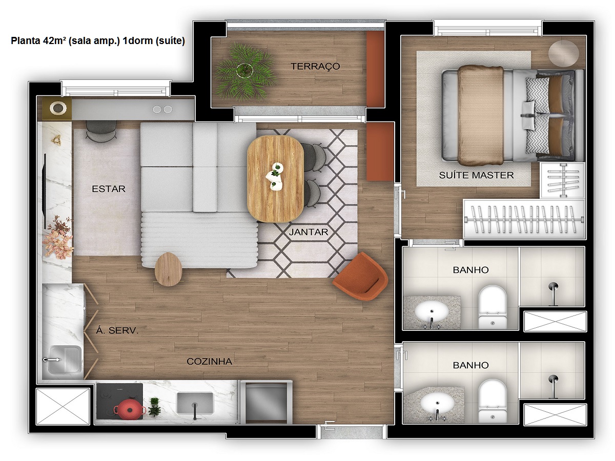 Planta - Apartamento 2 dormitorios, suite e terraço. Novo à venda em São Paulo, Conceição, jabaquara. Metro Conceição. Lazer Completo - SBRX