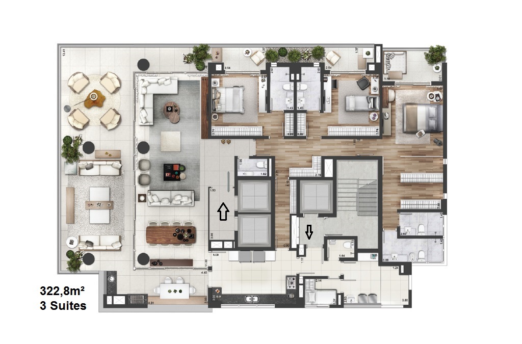 Planta - Apartamento alto padrão com 4 suites, 5 vagas, 322m², em São Paulo, Vila Olímpia, Itaim. Zona Sul. - SBRX