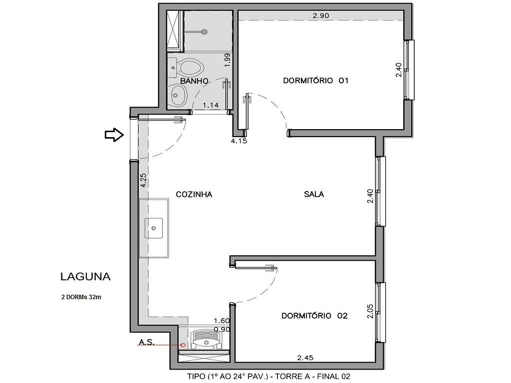 Planta - Chacara Santo Antonio, Apartamento, venda 2 dormitórios, 32m, lazer completo. Financiamento Caixa Minha Casa Minha Vida - SBRX