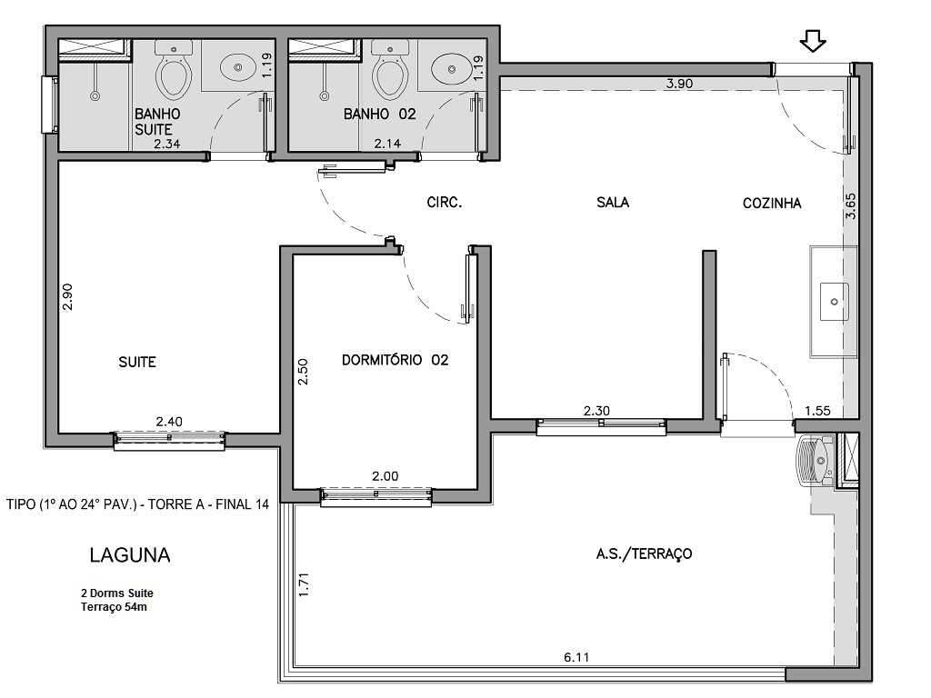 Planta - Apartamento, venda 2 dormitórios, suíte, amplo terraço, vaga de garagem e plantas inteligentes 53m². Financiamento Caixa - SBRX