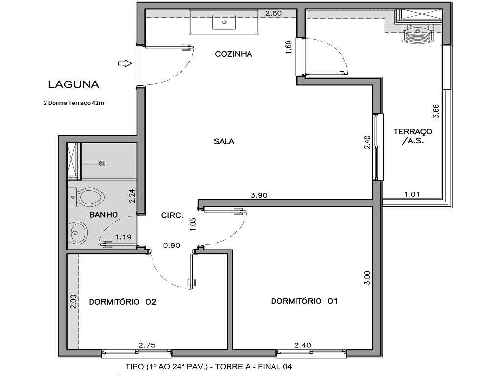 Planta - Apartamento, venda 2 dormitórios, amplo terraço, 42m, plantas inteligentes, lazer. Financiamento Caixa - SBRX