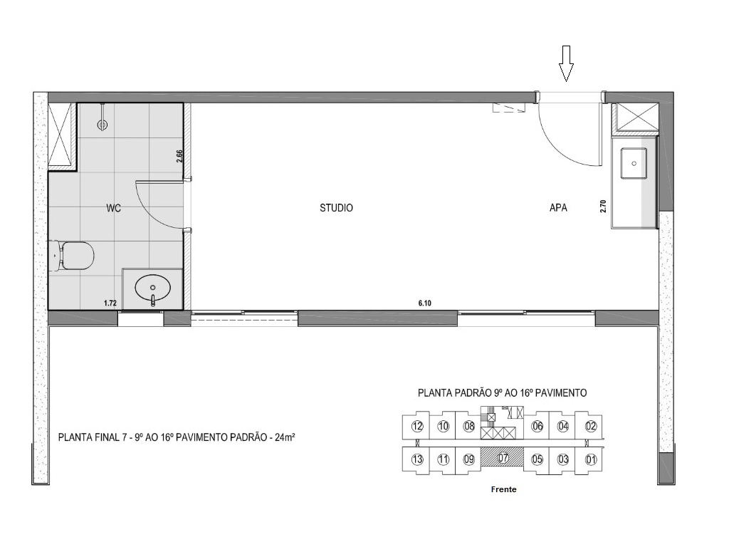 Planta - Apartamento Vila olimpia, 1 dormitorio ou Studioe terraço na Vila Olimpia, zona sul, São Paulo. Novo a venda. Proximo do Shopping e metro Vila Olimpia - SBRX