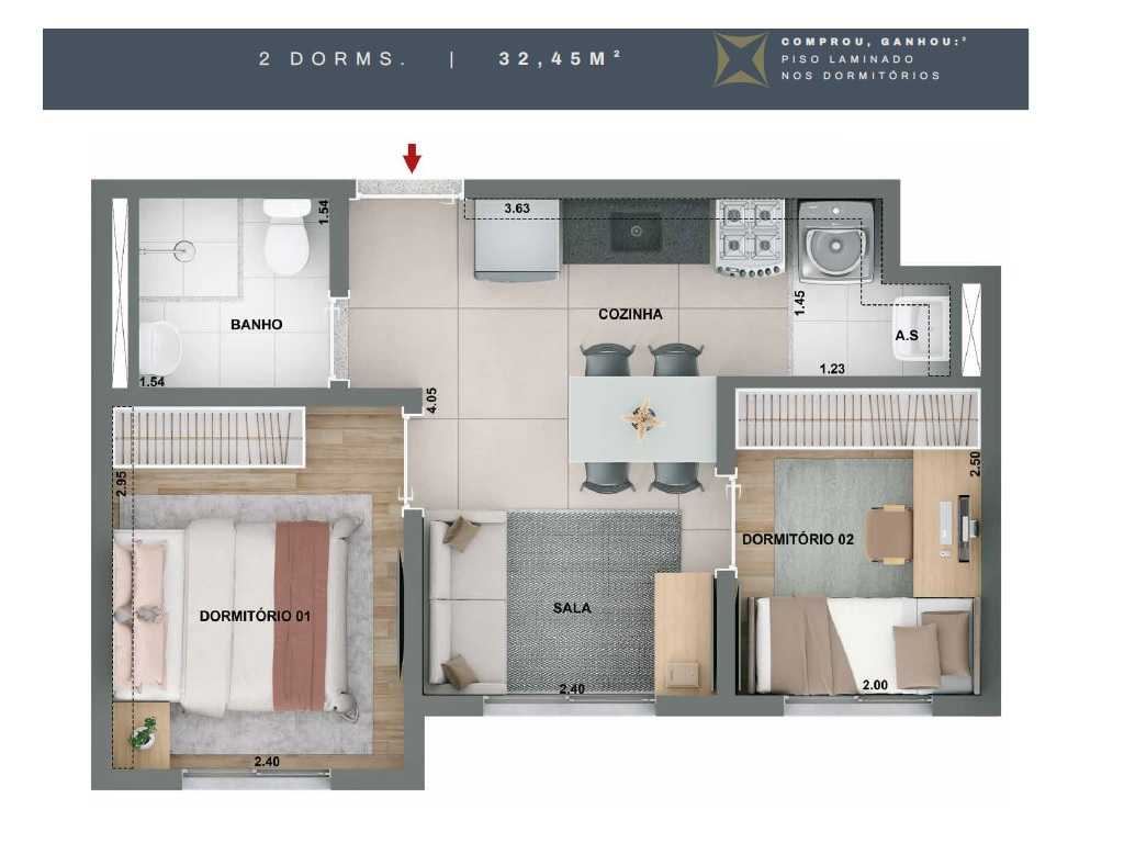 Planta - Apartamento à venda, Lapa 2 dormitórios. 32m, Vila Anastácio, lazer completo, próximo à EstaCPTM, financiamento Caixa. MCMV - SBRX
