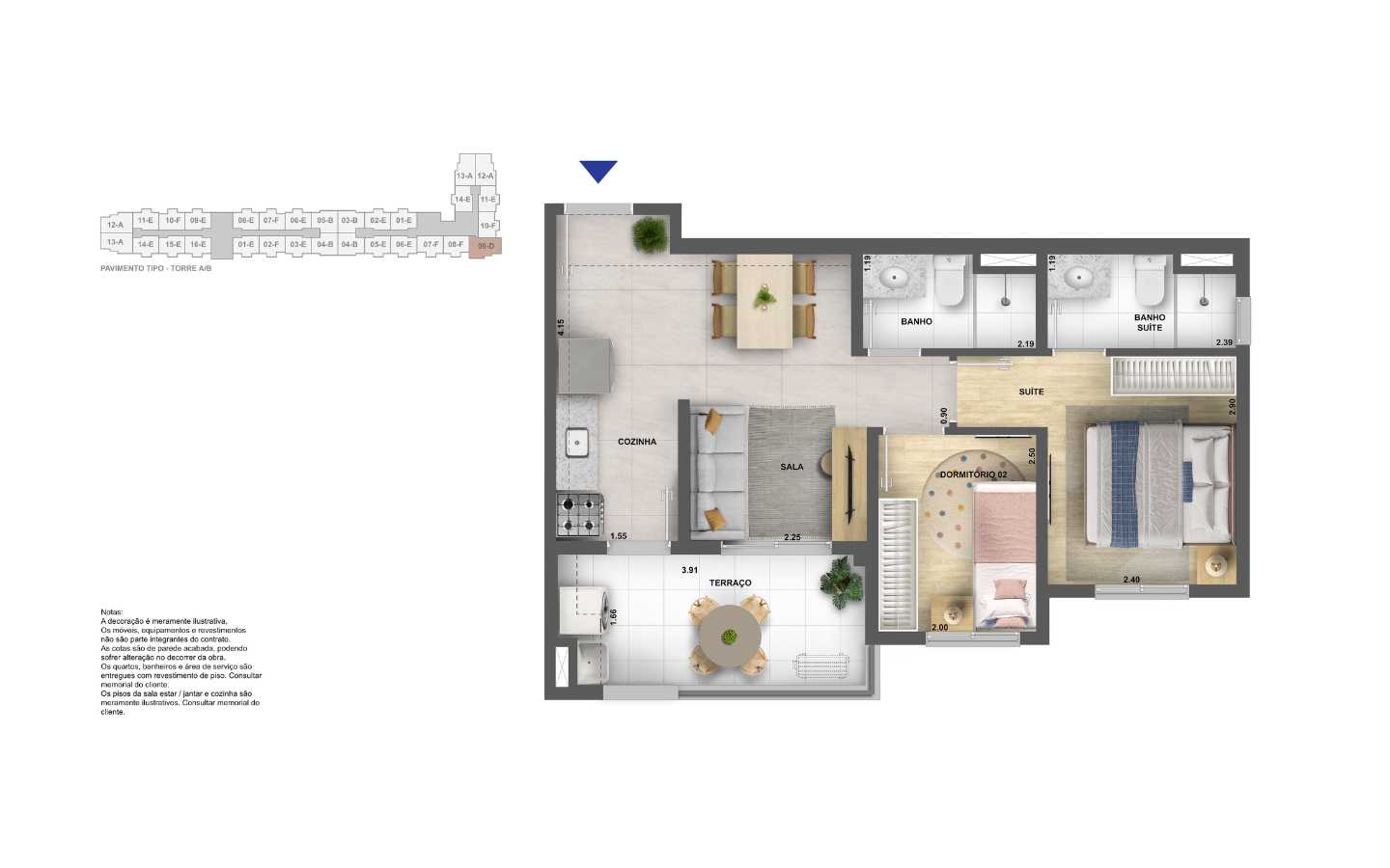 Planta - Apartamento à venda, 2 Dormitoris suite, terraço e Vaga. 47m². Ao lado do Metro. Água Branca, Barra Funda. Amplo lazer. Financiamento Caixa - SBRX