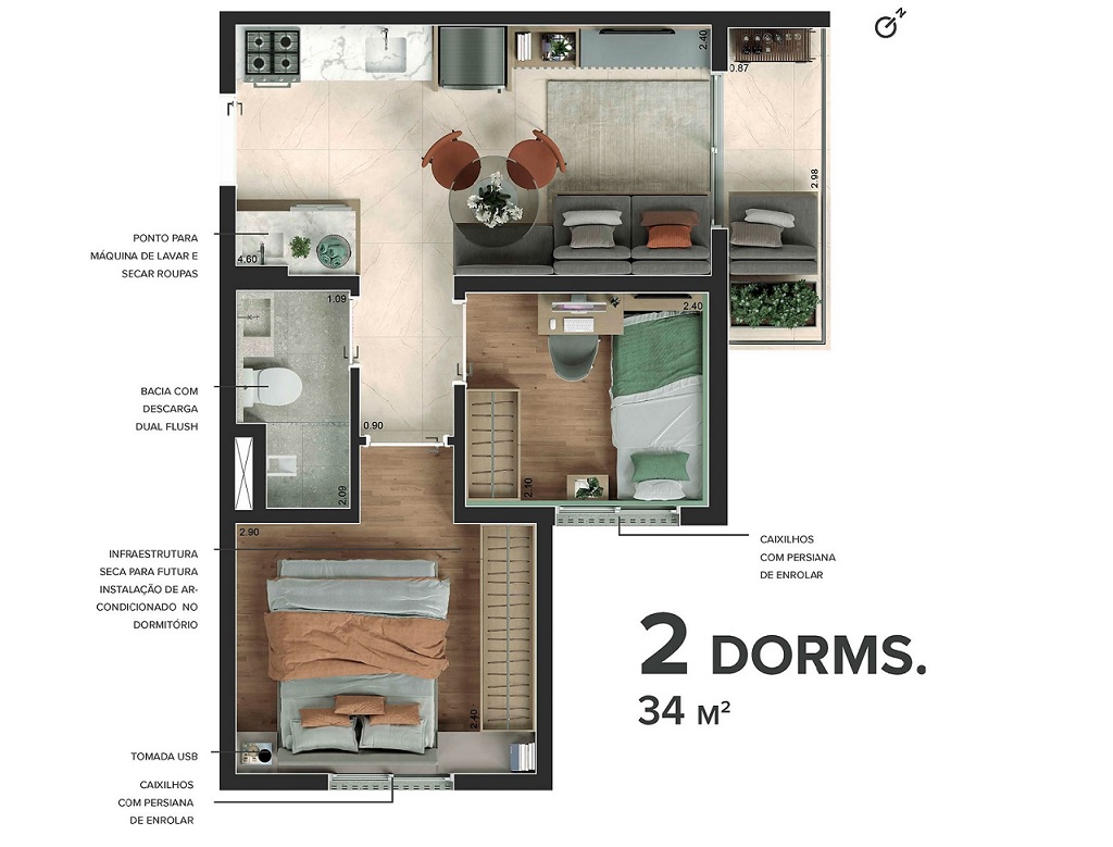 Planta - Butanta, Apartamento com 2 dormitórios, terraço, amplo lazer. Metro estação Butanta. Novo, venda, zona sul, em São Paulo. Financiamento Caixa. - SBRX