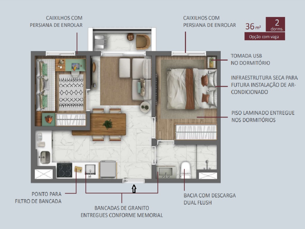 Planta - Klabin, Apartamento 2 Dorms e Terraço, 36m². Novo à venda em São Paulo, Klabin - SBRX