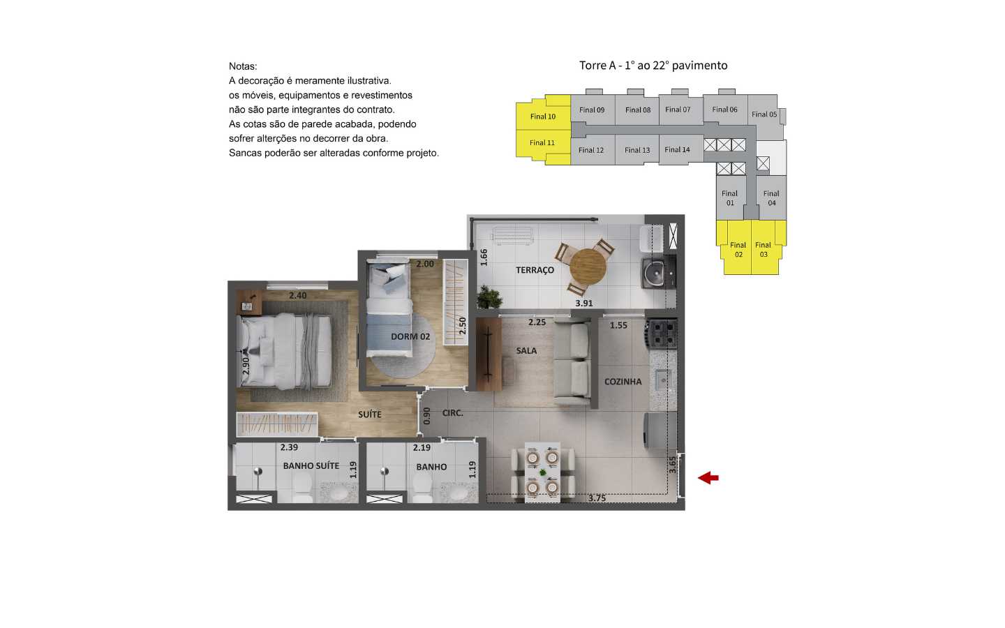 Planta - Apartamentos 2 dorms suíte, terraço e vaga 46m, Lapa, Agua Branca. Lazer completo, Terreo e rooftop, financiamento Caixa e Tabela Direta. Use seu FGTS - SBRX