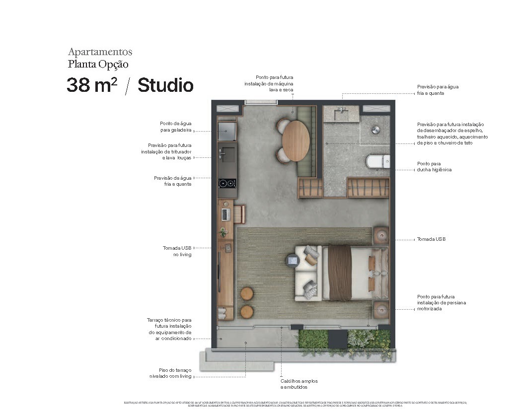 Planta - Apartamento exclusivo, 38m², Suite ou Studio, Terraços, alto padrão, venda, Itaim Bibi, São Paulo - SBRX