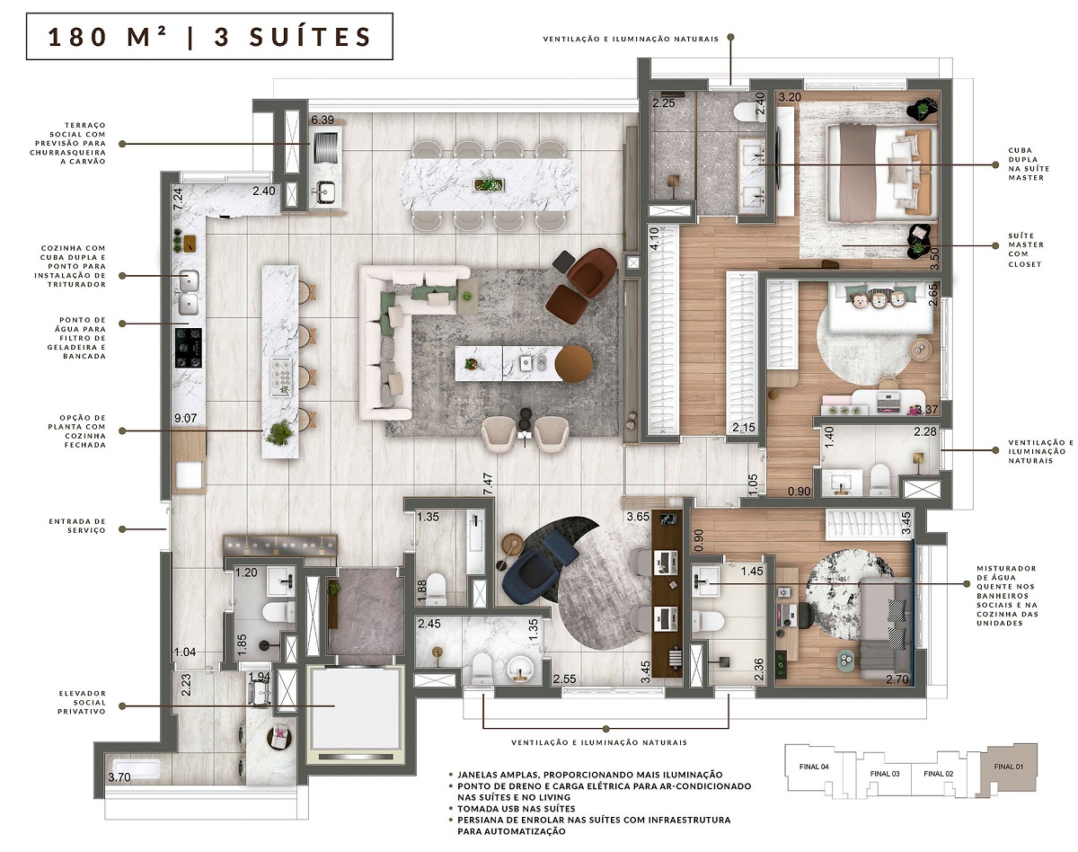 Planta - Apartamento com 4 quartos, 180m², à venda em São Paulo, Perdizes - SBRX