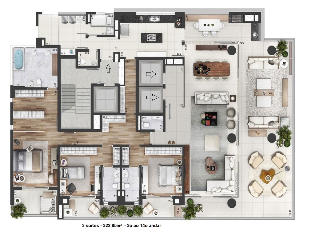 Planta - Apartamento alto padrão com 3 suites, Terraços, 5 vagas, 322m², em São Paulo, Vila Olímpia, Itaim. Zona Sul. - SBRX