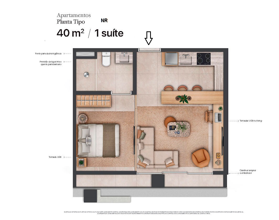 Planta - Apartamento Studio NR, 40m², Terraço, alto padrão, venda, Itaim Bibi, São Paulo - SBRX