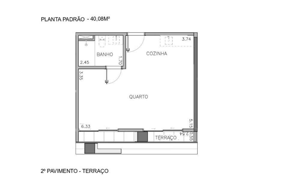 Planta - Apartamento Studio NR, 40m², Terraço, alto padrão, venda, Itaim Bibi, São Paulo - SBRX