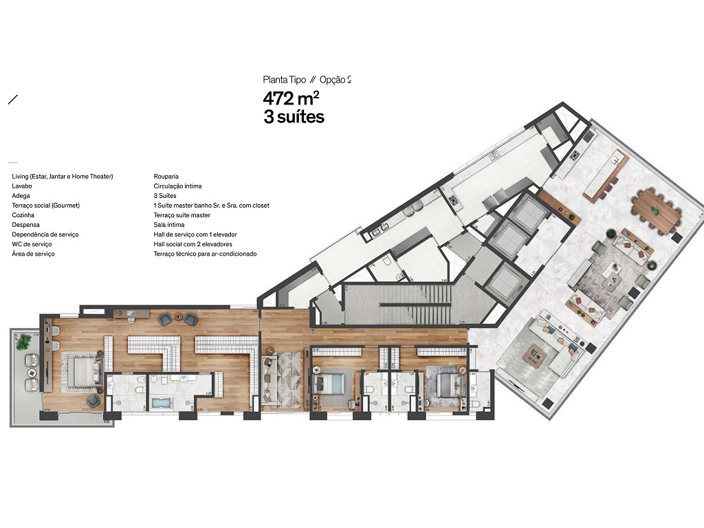 Planta - Apartamento Cidade Jardim, alto padrão, 4 Dormitorios, 4 Suites, Terraços, 4 Vagas, 472m², alto padrão, novo, à venda em São Paulo, Jardim Paulistano - SBRX