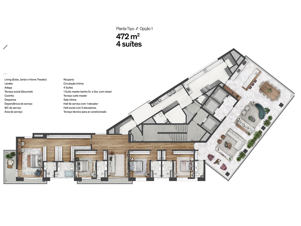 Planta - Apartamento Cidade Jardim, alto padrão, 4 Dormitorios, 4 Suites, Terraços, 4 Vagas, 472m², alto padrão, novo, à venda em São Paulo, Jardim Paulistano - SBRX