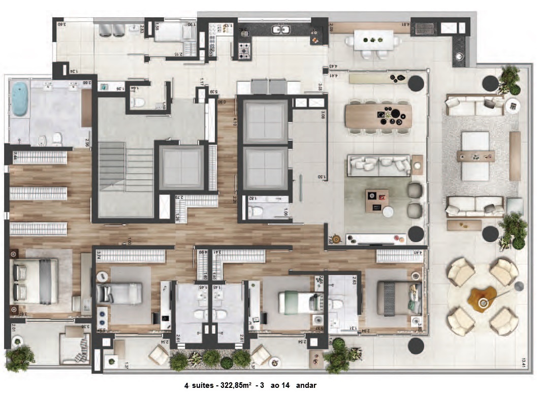 Planta - Apartamento alto padrão com 3 suites, Terraços, 5 vagas, 322m², em São Paulo, Vila Olímpia, Itaim. Zona Sul. - SBRX