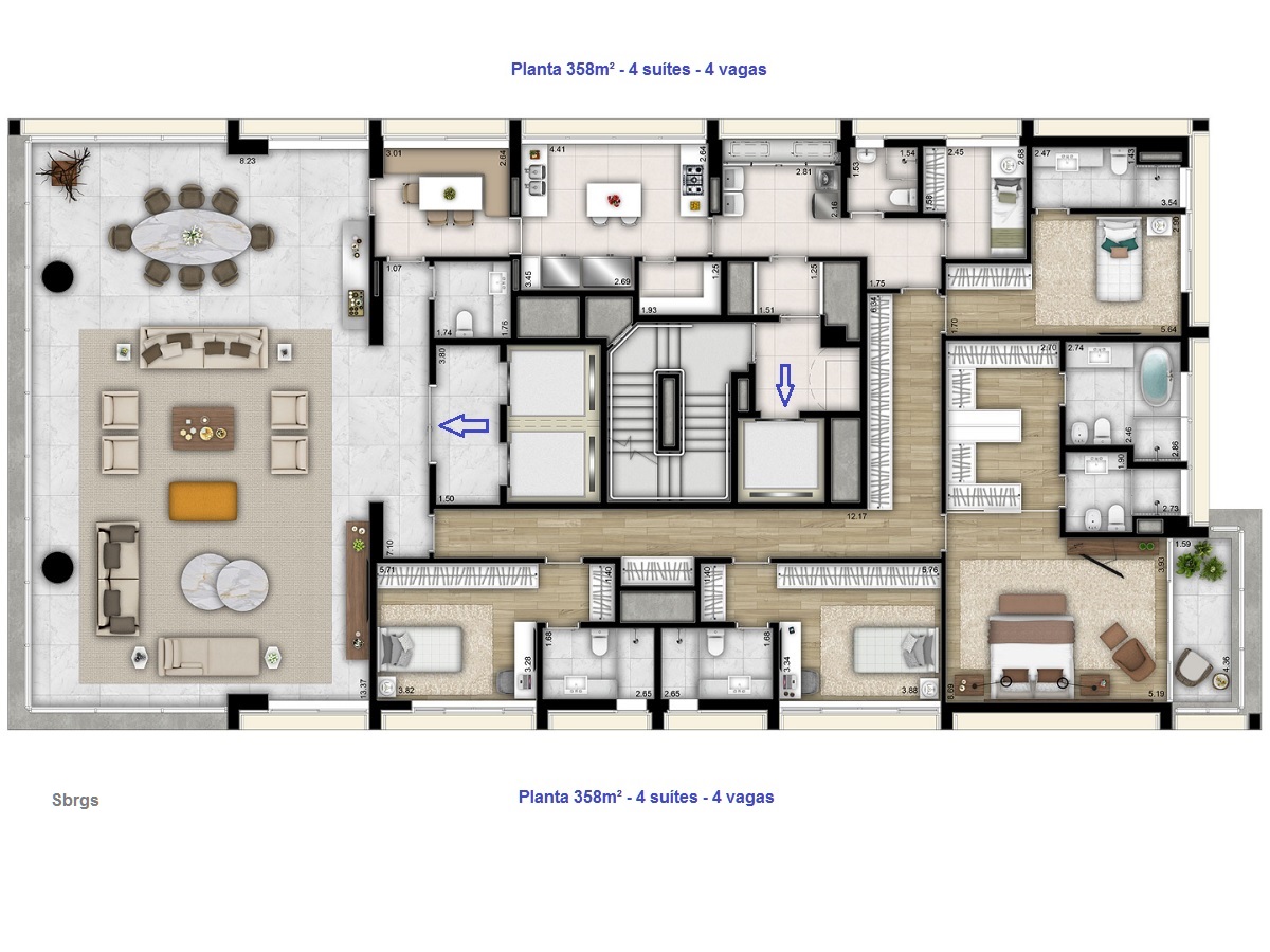 Planta - Apartamento Alto padrão, 4 Suites, 4 Vagas, diferenciado, 358m², à venda em São Paulo, Vila Nova Conceição, Moema - SBRX