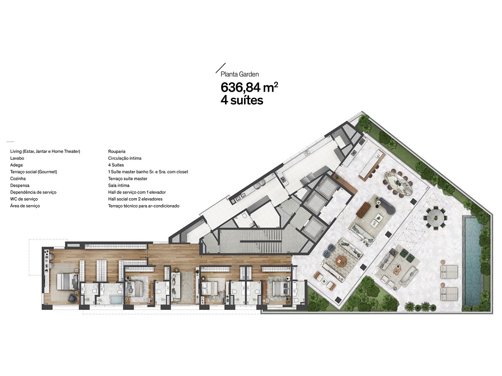 Planta - Apartamento Cidade Jardim, alto padrão, 4 Dormitorios, 4 Suites, Terraços, 4 Vagas, 472m², alto padrão, novo, à venda em São Paulo, Jardim Paulistano - SBRX