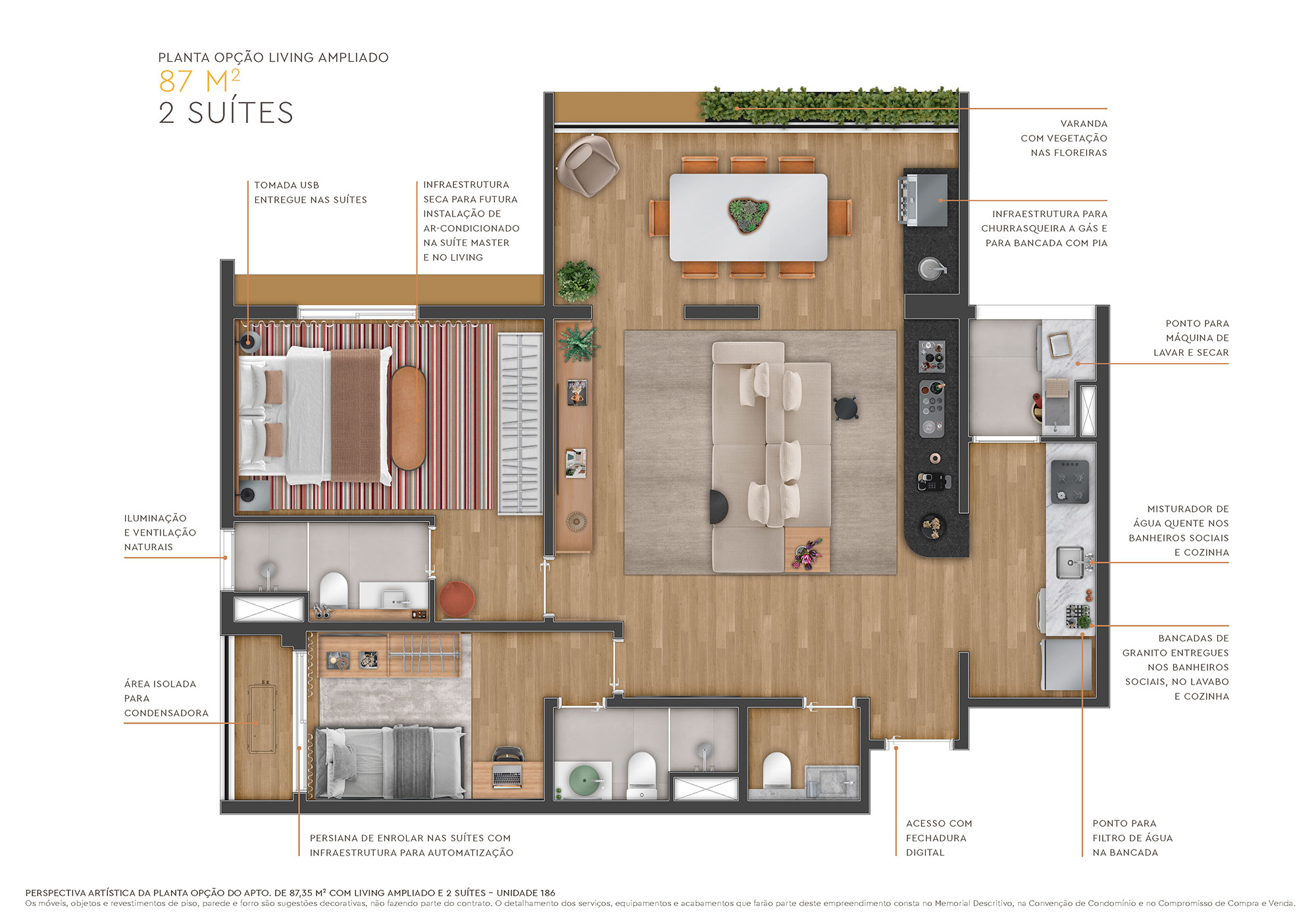 Planta - Apartamento com 3 Dormitórios, Suíte ou 2 Suites, Terraço e Vaga. 87m². Venda, em São Paulo, Zona Sul, Vila Mariana, Mirandopolis - SBRX