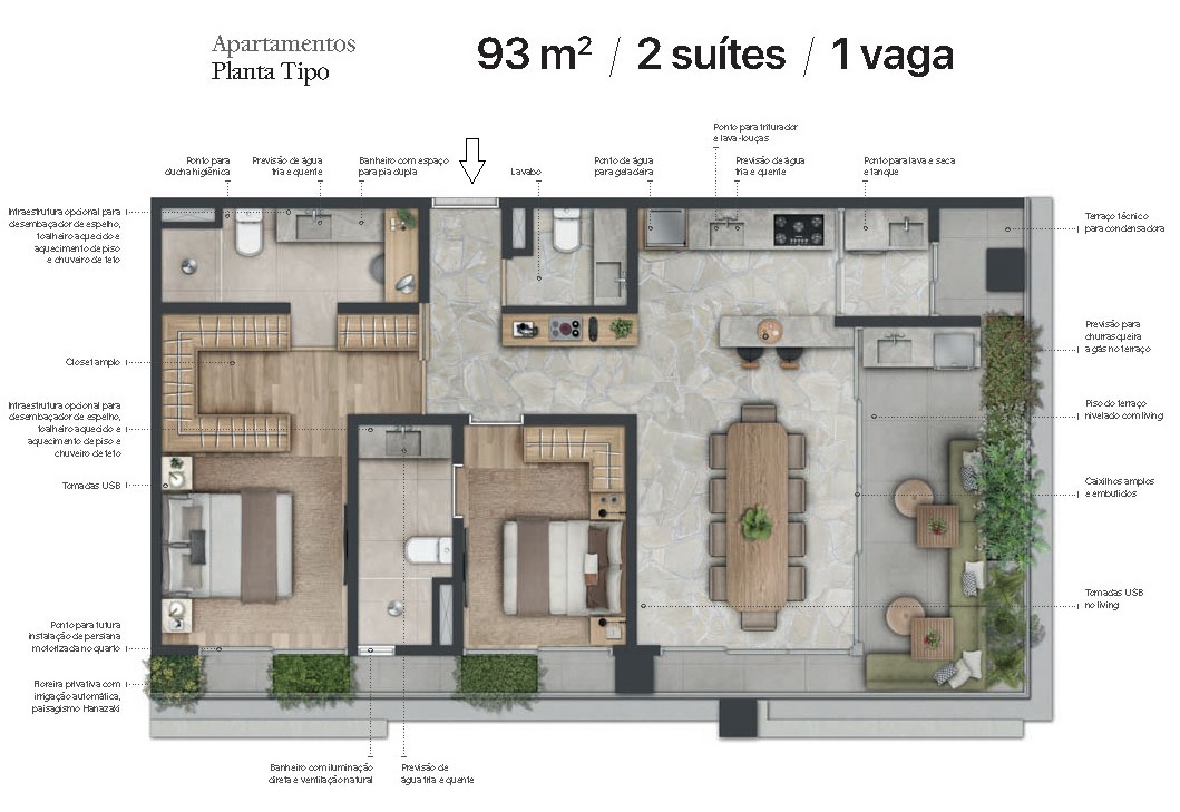 Planta - Apartamento exclusivo, 93m², 2 Suites, Lavabo, Terraços, Vaga, alto padrão, venda, Itaim Bibi, São Paulo - SBRX