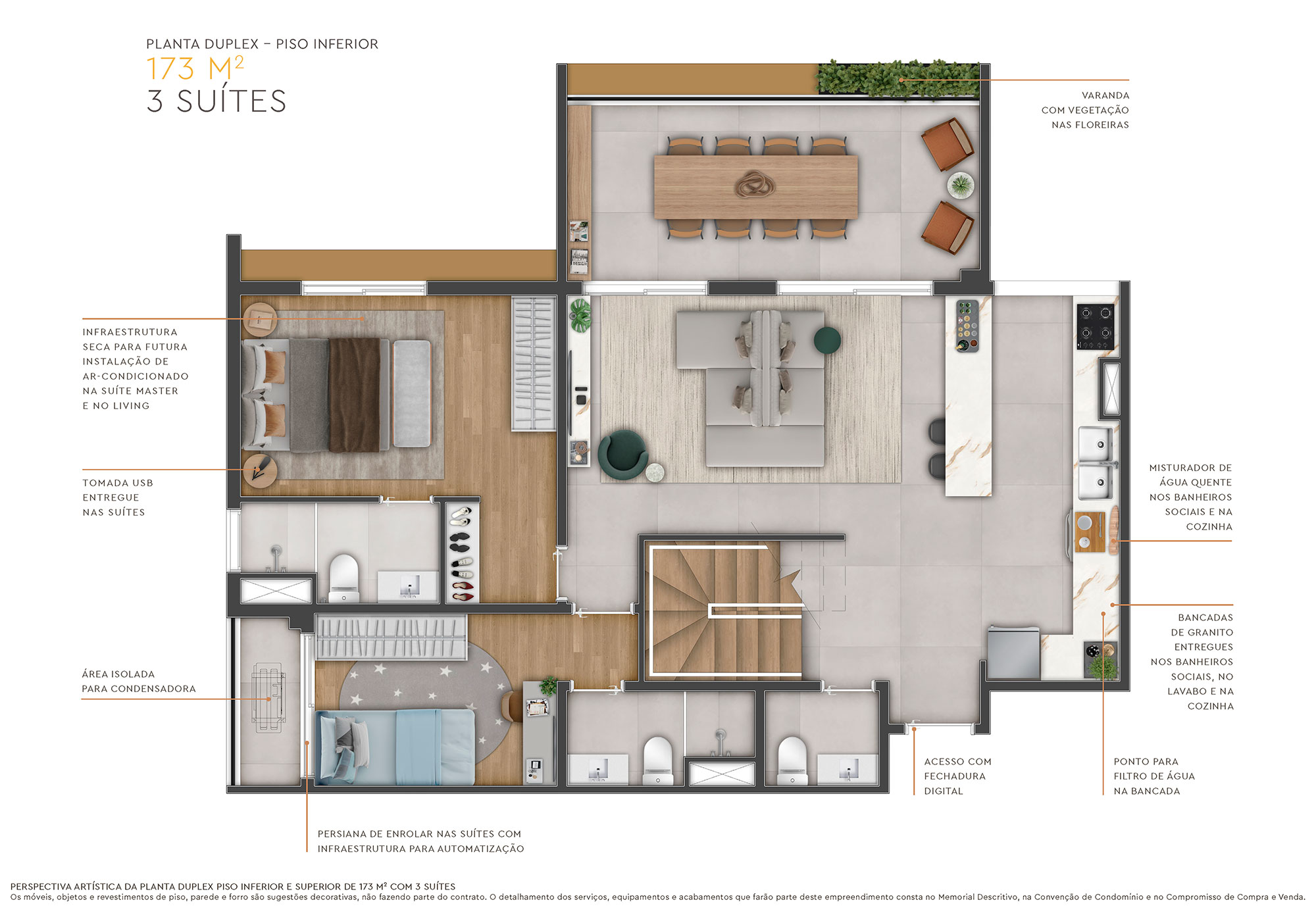 Planta - Apartamento Duplex com 3 Dormitórios, 3 Suíte, Terraços e 2 Vagas. 173m². Cobertura Venda, em São Paulo, Zona Sul, Vila Mariana, Mirandopolis - SBRX