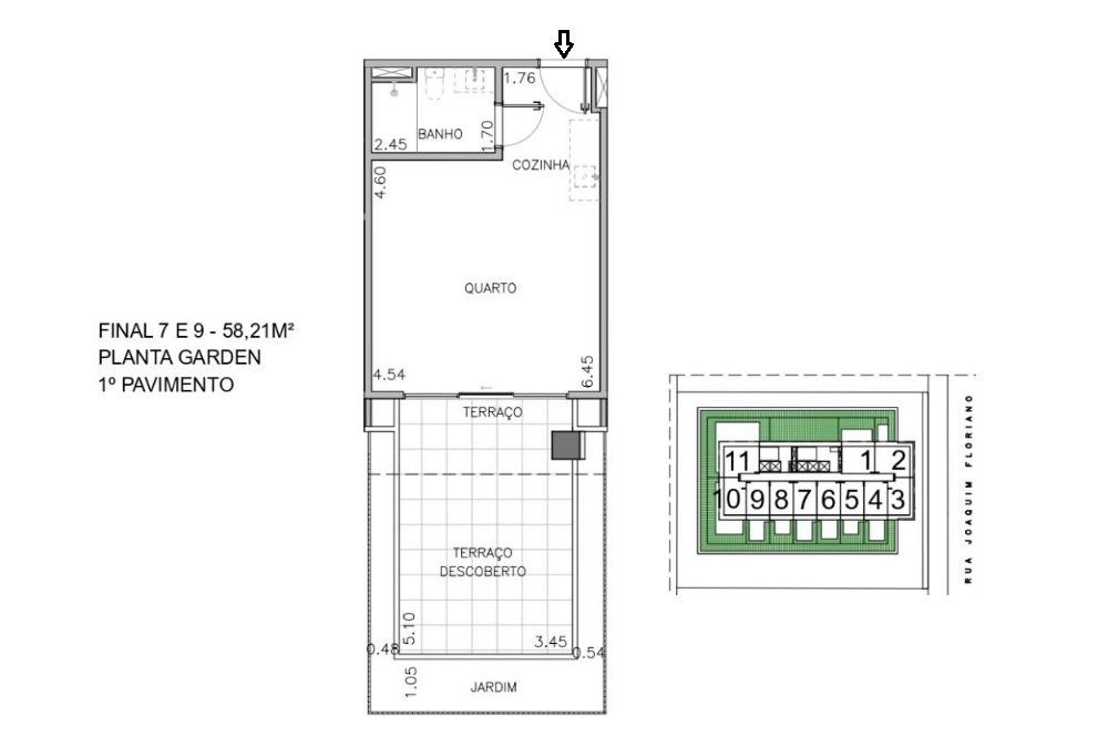 Planta - Apartamento Garden NR, 58m², Studio, Terraço amplo, alto padrão, venda, Itaim Bibi, São Paulo - SBRX