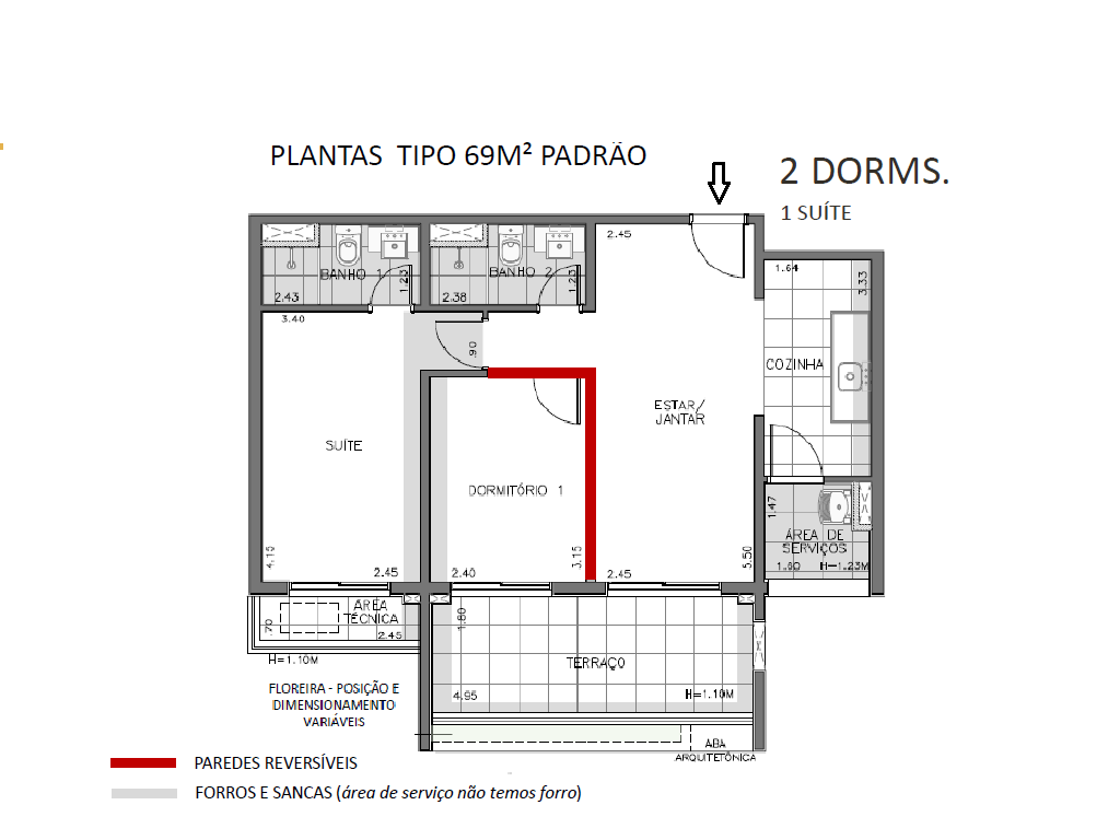 Planta - Apartamento com 2 Dormitórios, Suíte ou 1 Dorm (Suite), Terraço e Vaga. 69m². Venda, em São Paulo, Zona Sul, Vila Mariana, Mirandopolis - SBRX
