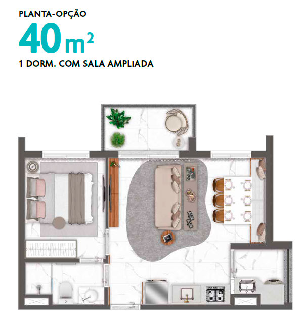 Planta - Apartamento, pronto para morar, 2 dormitorios, Studio, Pinheiros, Shopping Eldorado, novo, à venda em São Paulo, Pinheiros, Faria Lima - SBRX