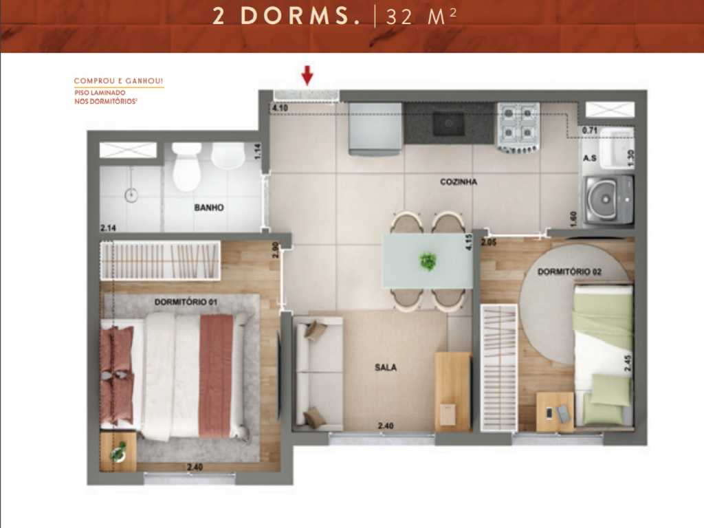 Planta - Apartamento à venda, Freguesia do Ó, 2 quartos, Lazer. 400m da breve Estação Freguesia do Ó. Financiamento Caixa. Minha Casa Minha Vida - SBRX